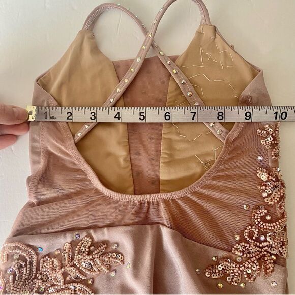 Custom solo custom dance costume leotard blush mauve rhinestone MC med child - Picture 12 of 14
